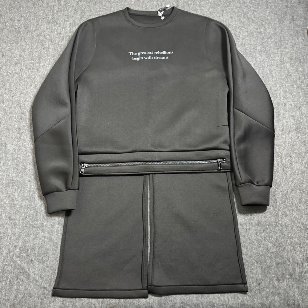 Revery New York Mens Black Longline Zipper Split Hem Sweatshirt Size M Dreams